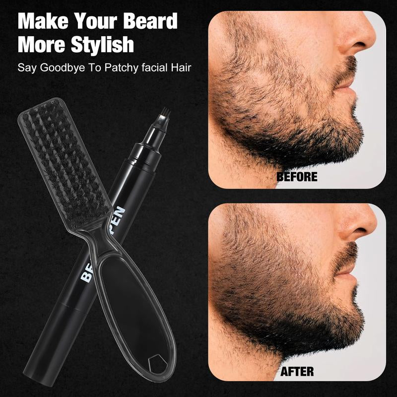 Lopeie Beard Pencil Filler for Men – Waterproof Beard Pen with Brush for Natural Beard & Mustache Enhancement (Black)