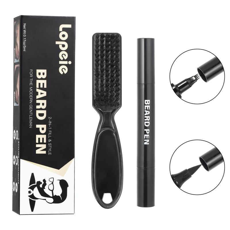 Lopeie Beard Pencil Filler for Men – Waterproof Beard Pen with Brush for Natural Beard & Mustache Enhancement (Black)