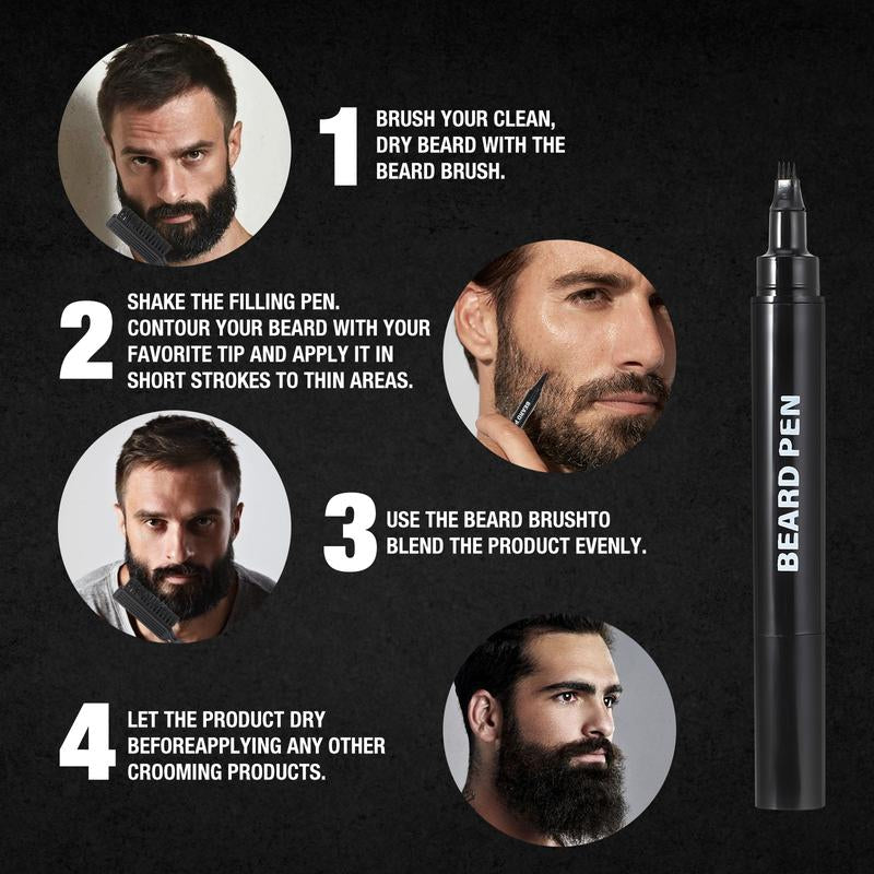 Lopeie Beard Pencil Filler for Men – Waterproof Beard Pen with Brush for Natural Beard & Mustache Enhancement (Black)