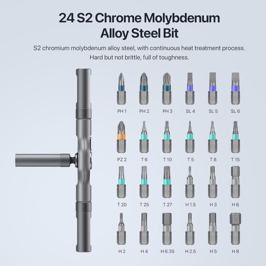 All-in-One 24-Piece Magnetic Screwdriver Set | Compact Ratchet Precision Toolkit for Tech & Home Repairs