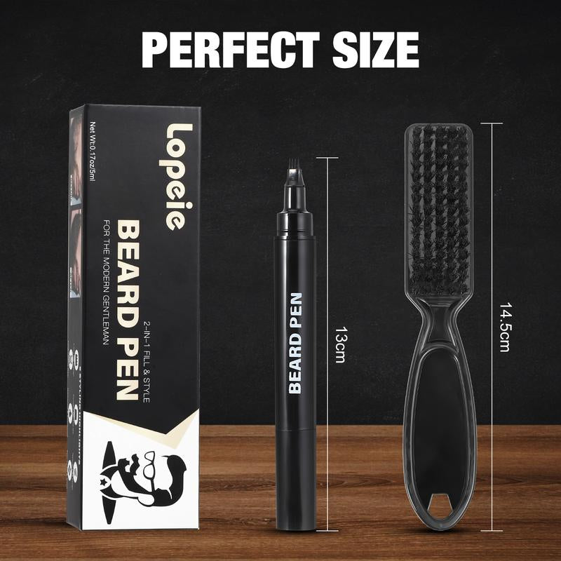 Lopeie Beard Pencil Filler for Men – Waterproof Beard Pen with Brush for Natural Beard & Mustache Enhancement (Black)