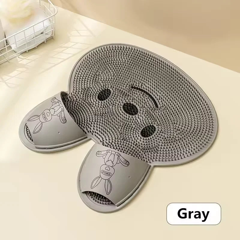Anti-Slip Bathing Mat – Silicone Shower Massage & Foot Scrubber with Exfoliating Back Brush, Non-Slip Bathroom Floor Mat