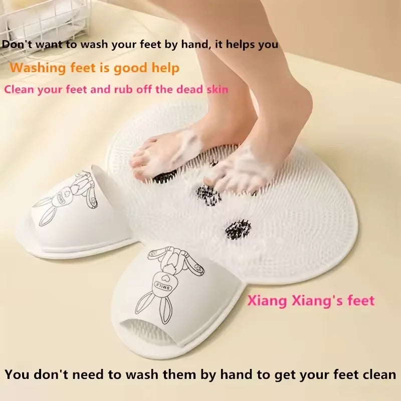 Anti-Slip Bathing Mat – Silicone Shower Massage & Foot Scrubber with Exfoliating Back Brush, Non-Slip Bathroom Floor Mat