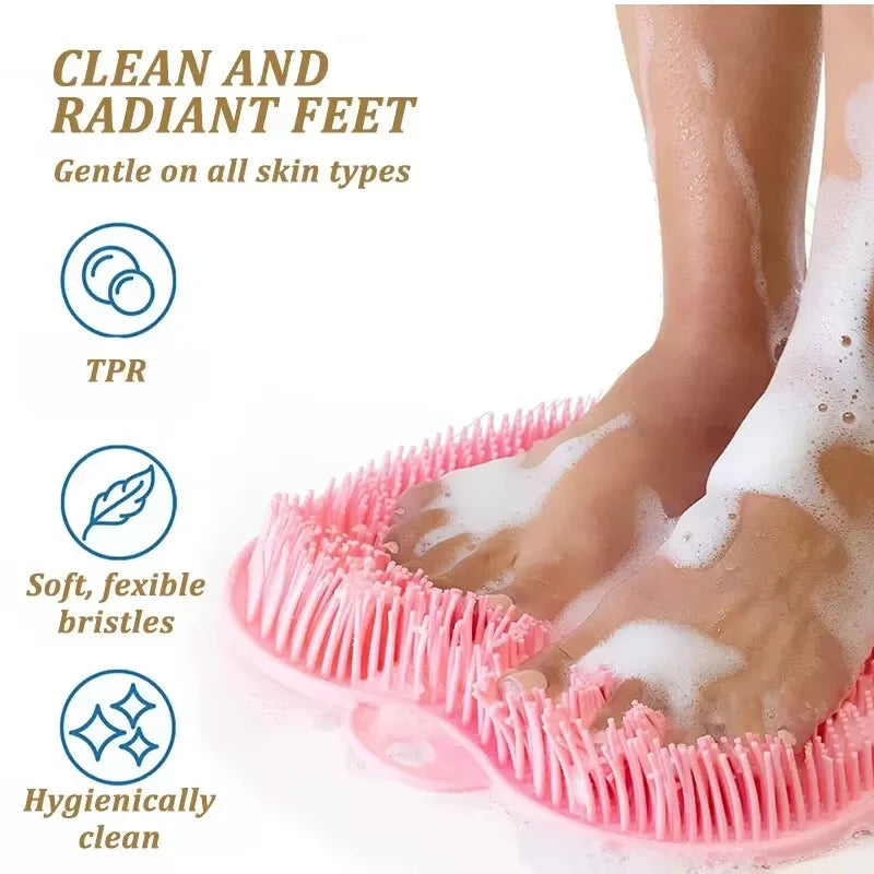 Anti-Slip Bathing Mat – Silicone Shower Massage & Foot Scrubber with Exfoliating Back Brush, Non-Slip Bathroom Floor Mat