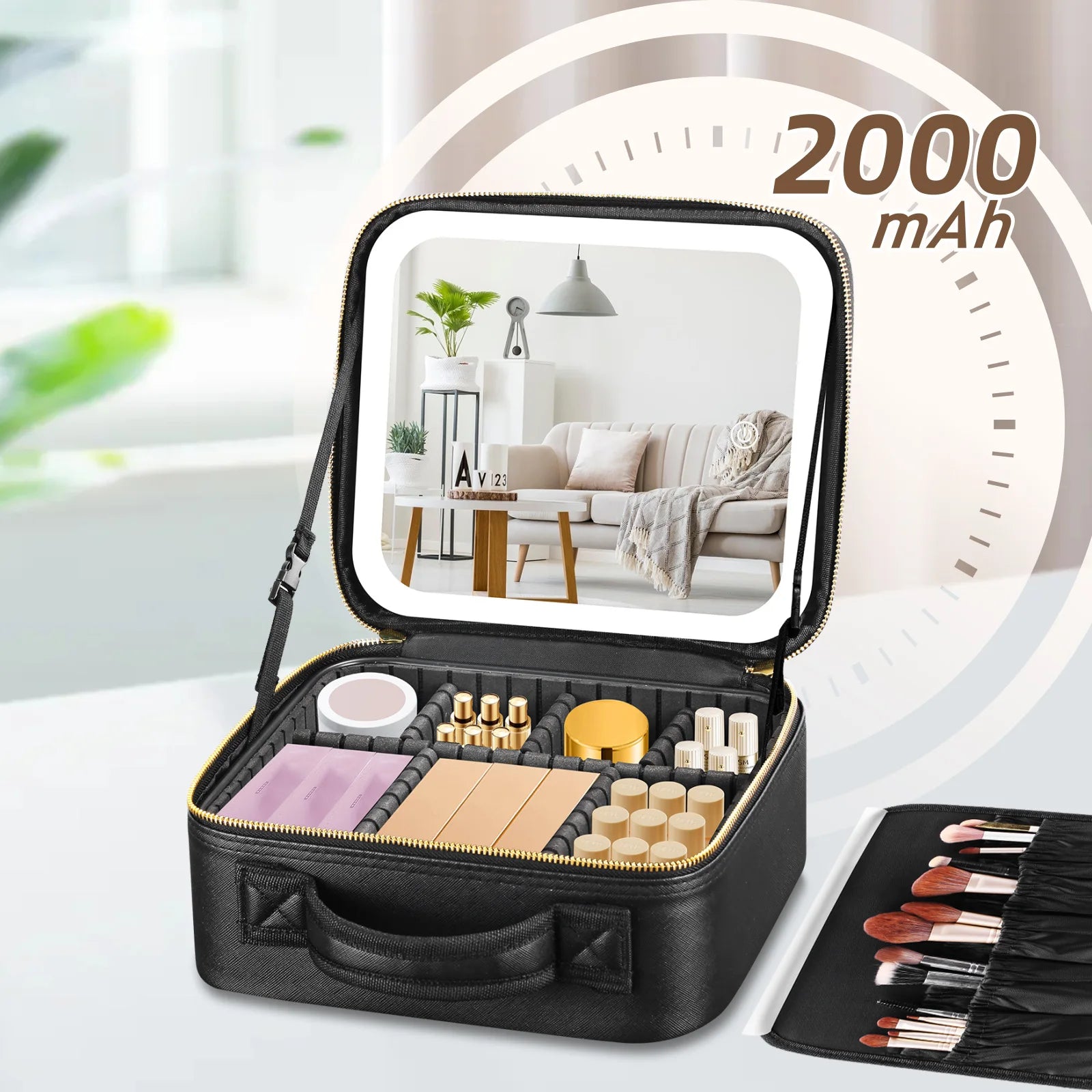 Portable Makeup Case with LED Light Mirror & 2000mAh Rechargeable Power – Travel Vanity Storage Box