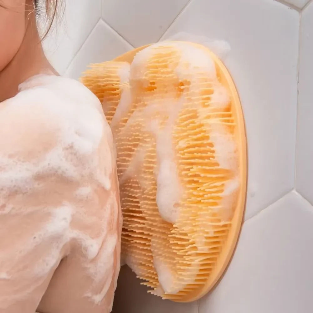 Anti-Slip Bathing Mat – Silicone Shower Massage & Foot Scrubber with Exfoliating Back Brush, Non-Slip Bathroom Floor Mat