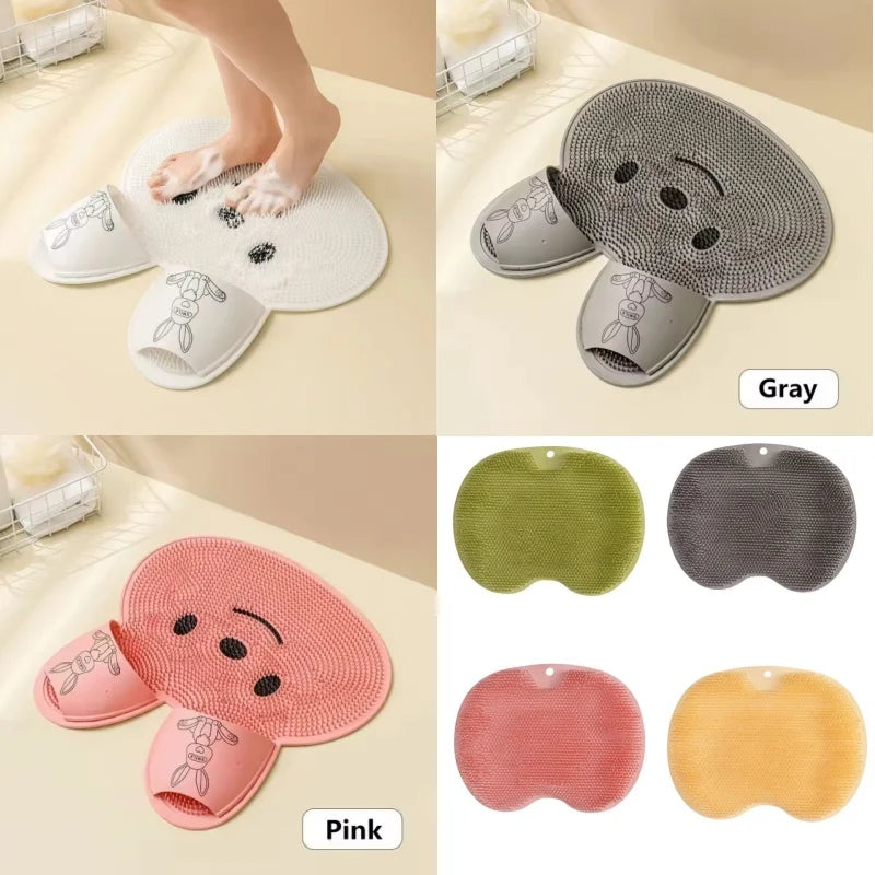 Anti-Slip Bathing Mat – Silicone Shower Massage & Foot Scrubber with Exfoliating Back Brush, Non-Slip Bathroom Floor Mat
