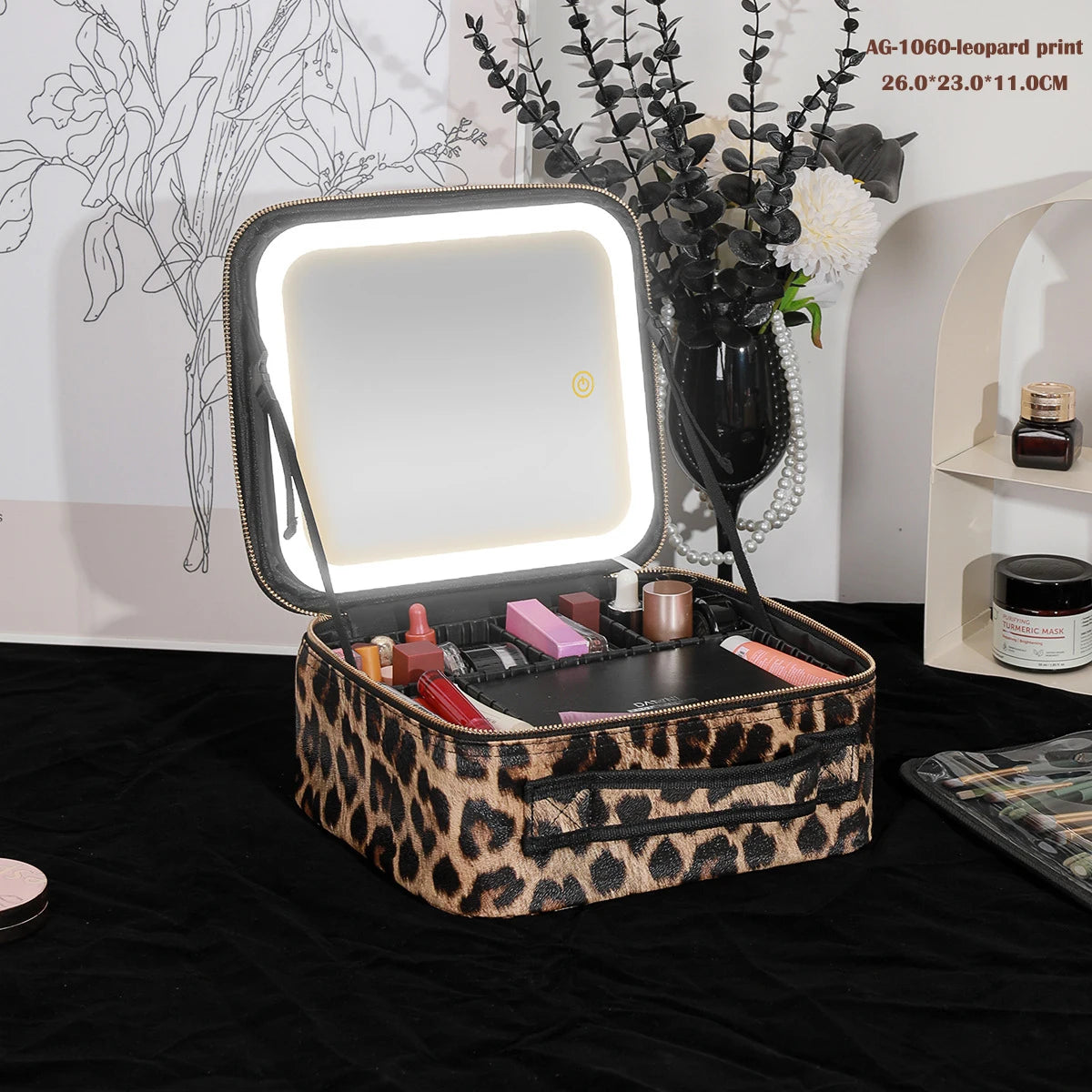 Portable Makeup Case with LED Light Mirror & 2000mAh Rechargeable Power – Travel Vanity Storage Box