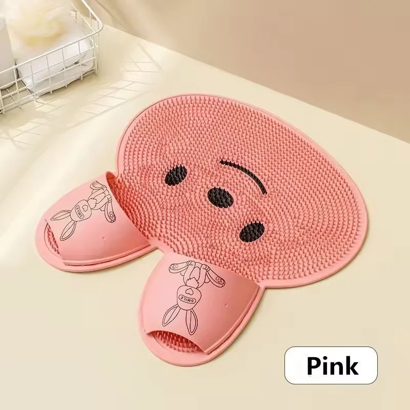 Anti-Slip Bathing Mat – Silicone Shower Massage & Foot Scrubber with Exfoliating Back Brush, Non-Slip Bathroom Floor Mat
